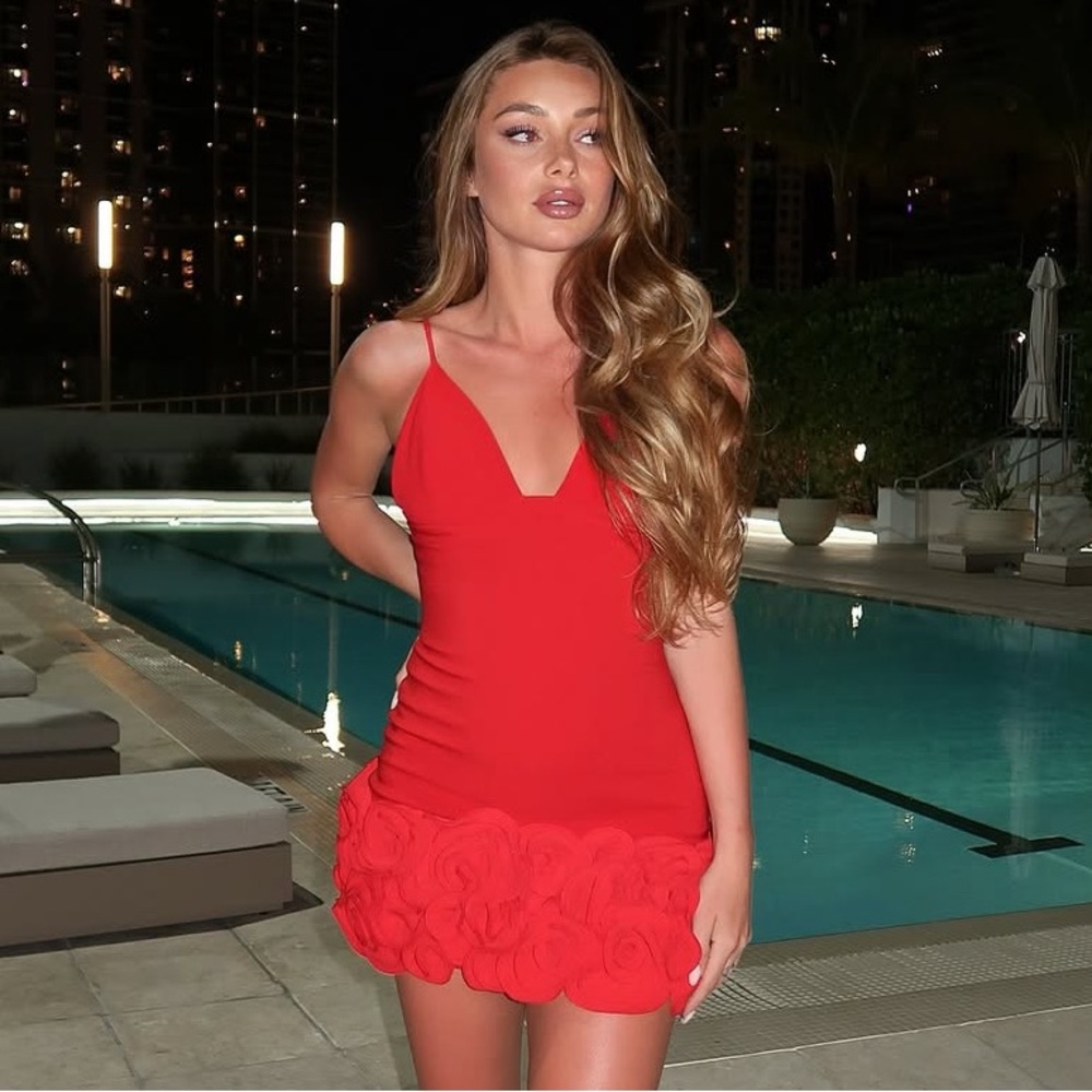 Zara red embossed floral dress
